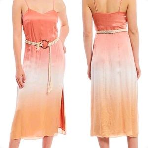 Chelsea & Violet Belted Dip Dye Ombre Satin Cami Midi Dress